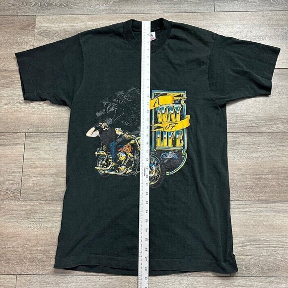 Vintage Way of Life Biker T-Shirt Motorcycle 90’s Single Stitch L Black - Picture 7 of 7